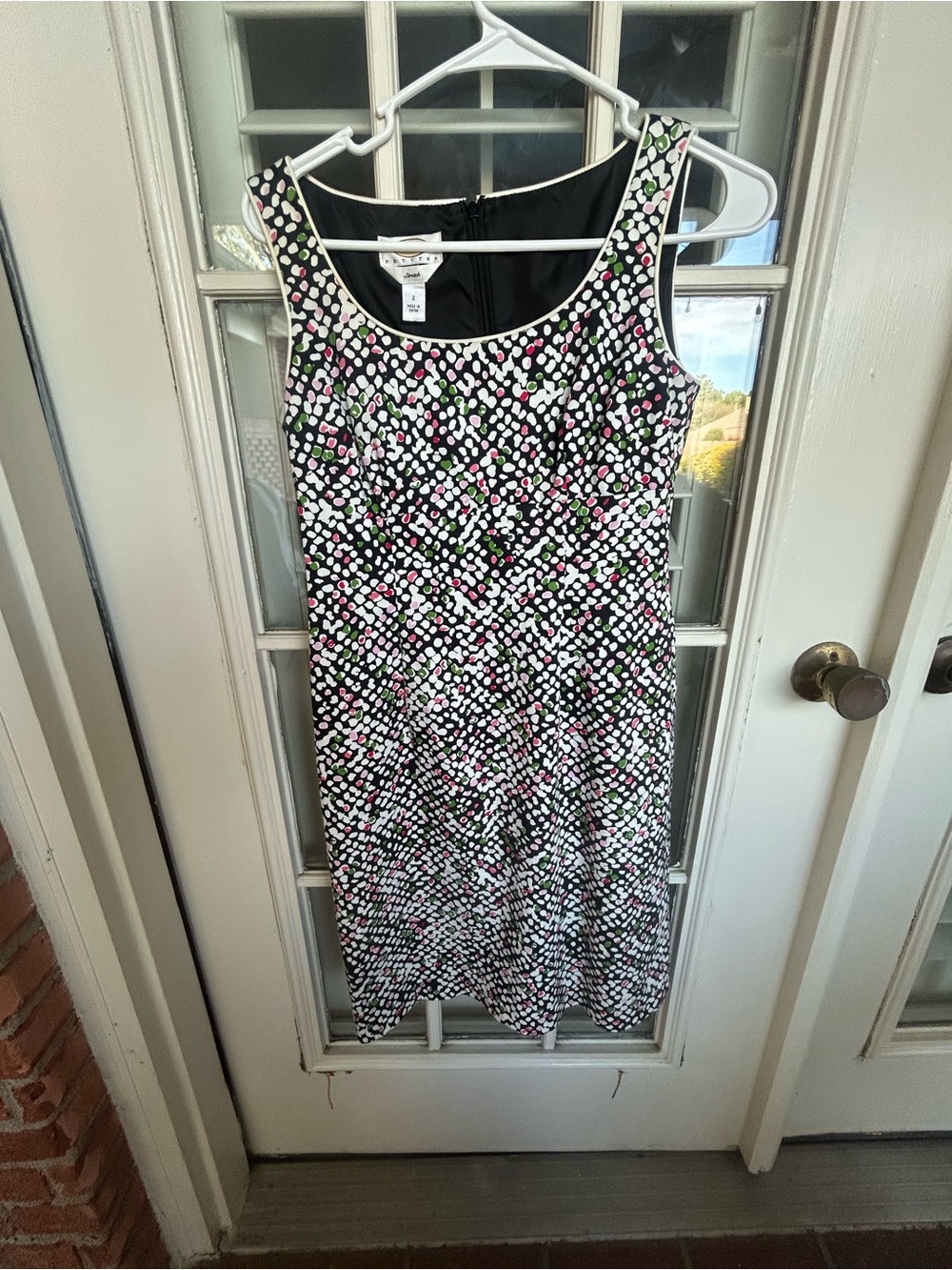 Talbots Black Midi Dress with Pink, Green and White Print